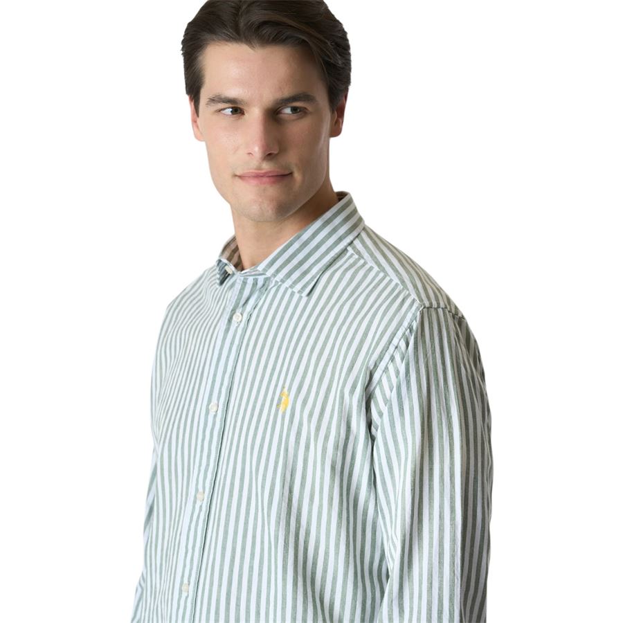 Camicia da uomo in misto cotone e lino con logo U.S. Polo Assn | US41104028740